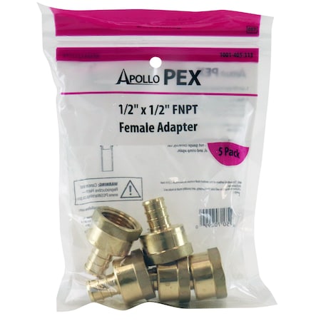 Apollo 1/2 in. Brass PEX Barb x 1/2 in. Female Pipe Thread Adapter (5-Pack), 5PK APXFA12125PK